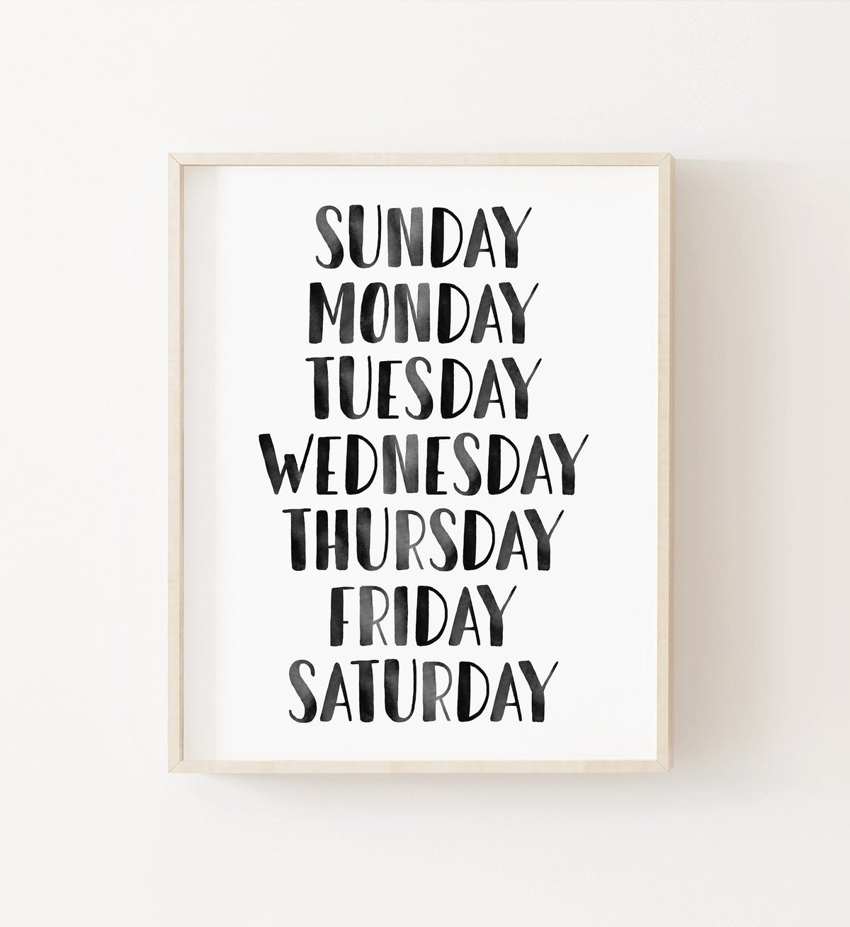 Days of the Week Print - Black