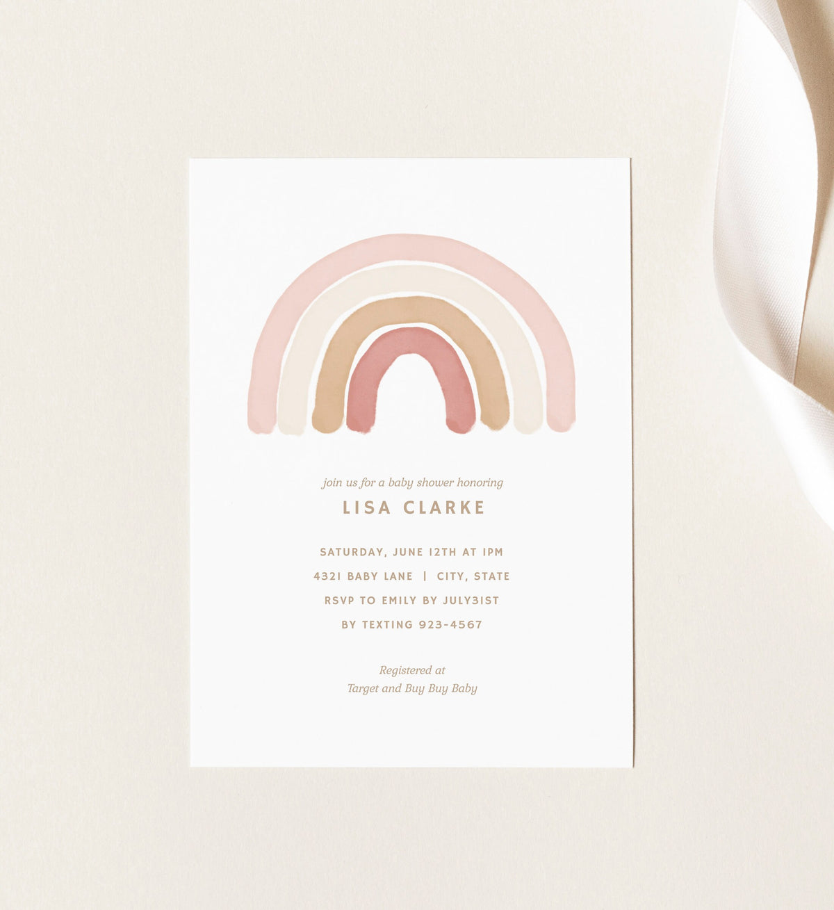 Rainbow Girl Baby Shower Invitation, Printable Invitation Template, Pink Boho Baby Shower Invite, DIGITAL DOWNLOAD