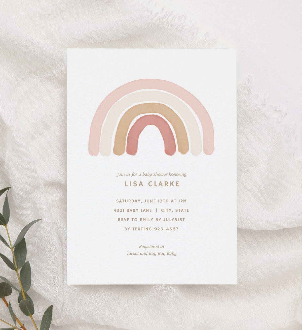 Rainbow Girl Baby Shower Invitation, Printable Invitation Template, Pink Boho Baby Shower Invite, DIGITAL DOWNLOAD