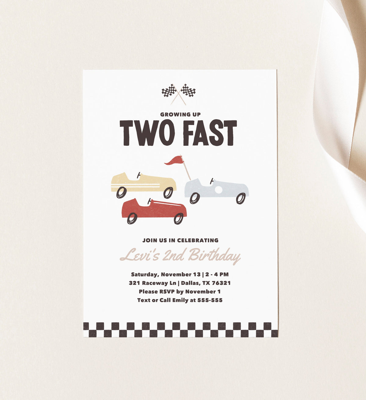 Two Fast Birthday Invitation, Race Car Birthday Party Invite, Boy Birthday Invitation, Printable Invitation, Editable Template