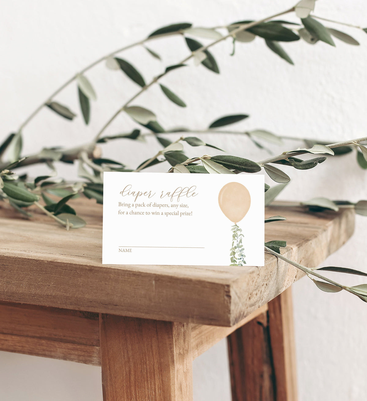 Gold Balloon Diaper Raffle Ticket Template, Watercolor Balloon Baby Shower Diaper Raffle Card Insert, Printable Template, DIGITAL DOWNLOAD
