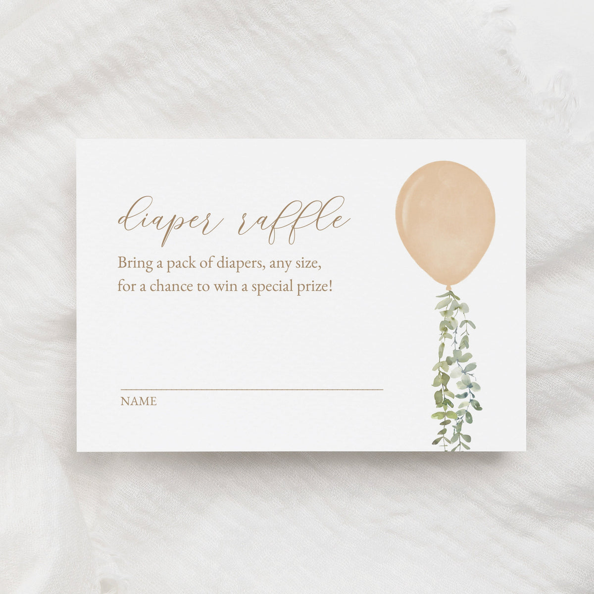 Gold Balloon Diaper Raffle Ticket Template, Watercolor Balloon Baby Shower Diaper Raffle Card Insert, Printable Template, DIGITAL DOWNLOAD