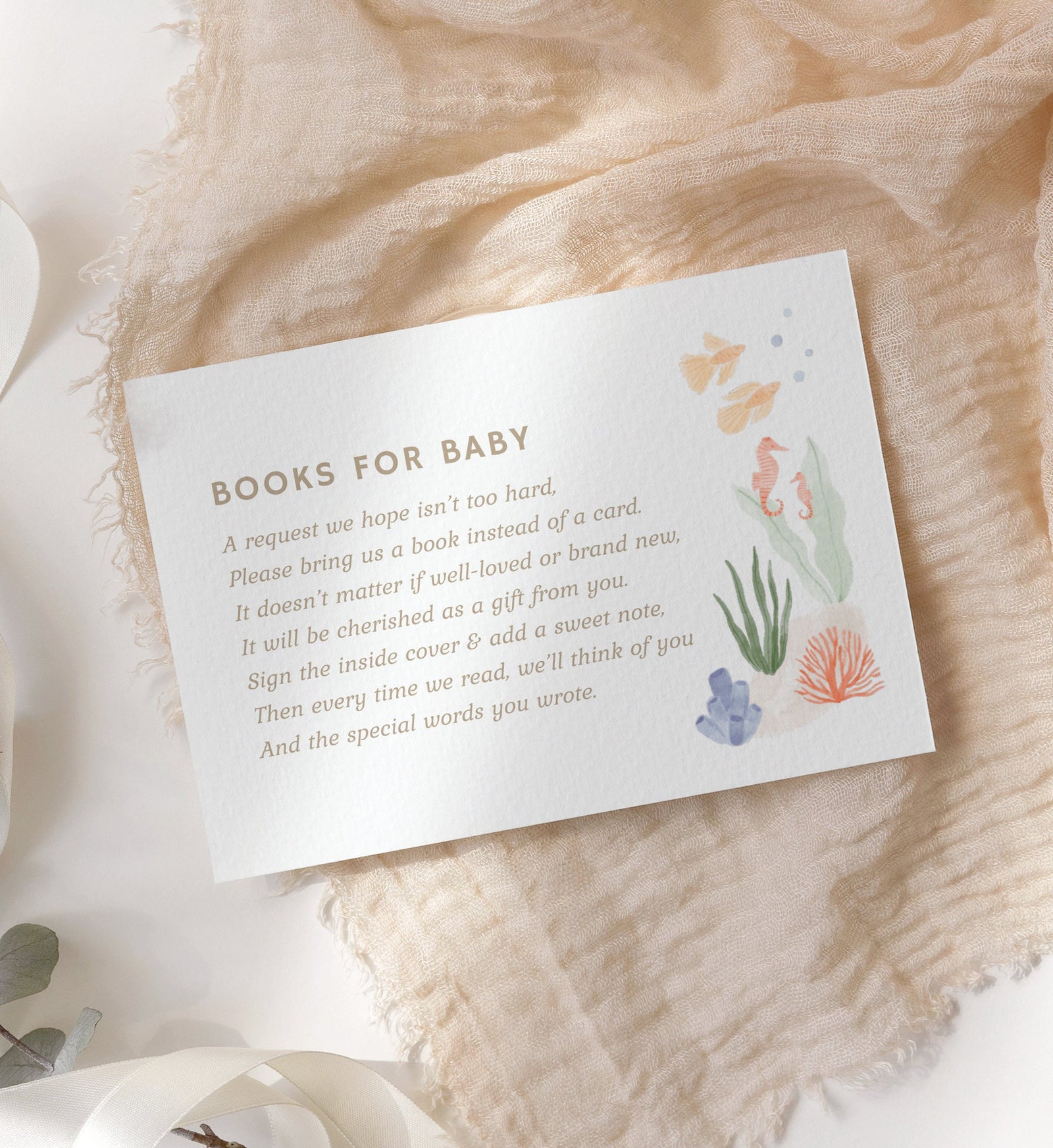 Under the Sea Books for Baby Card Template, Ocean Baby Shower Book Request Insert, Printable Template, DIGITAL DOWNLOAD