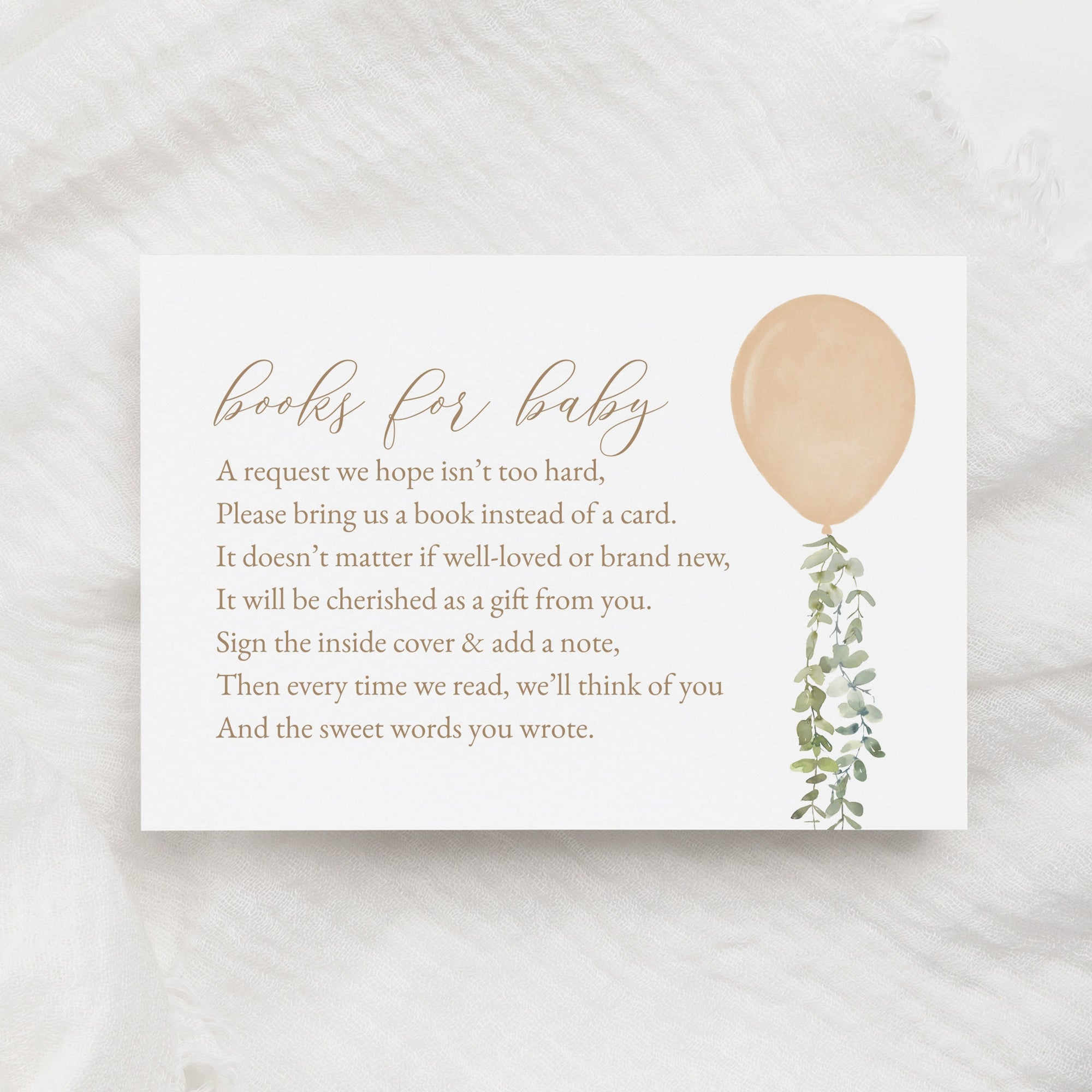 Gold Balloon Books for Baby Card Template, Watercolor Balloon Baby Shower Book Request Insert, Printable Template, DIGITAL DOWNLOAD