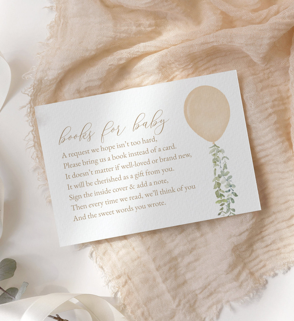 Gold Balloon Books for Baby Card Template, Watercolor Balloon Baby Shower Book Request Insert, Printable Template, DIGITAL DOWNLOAD