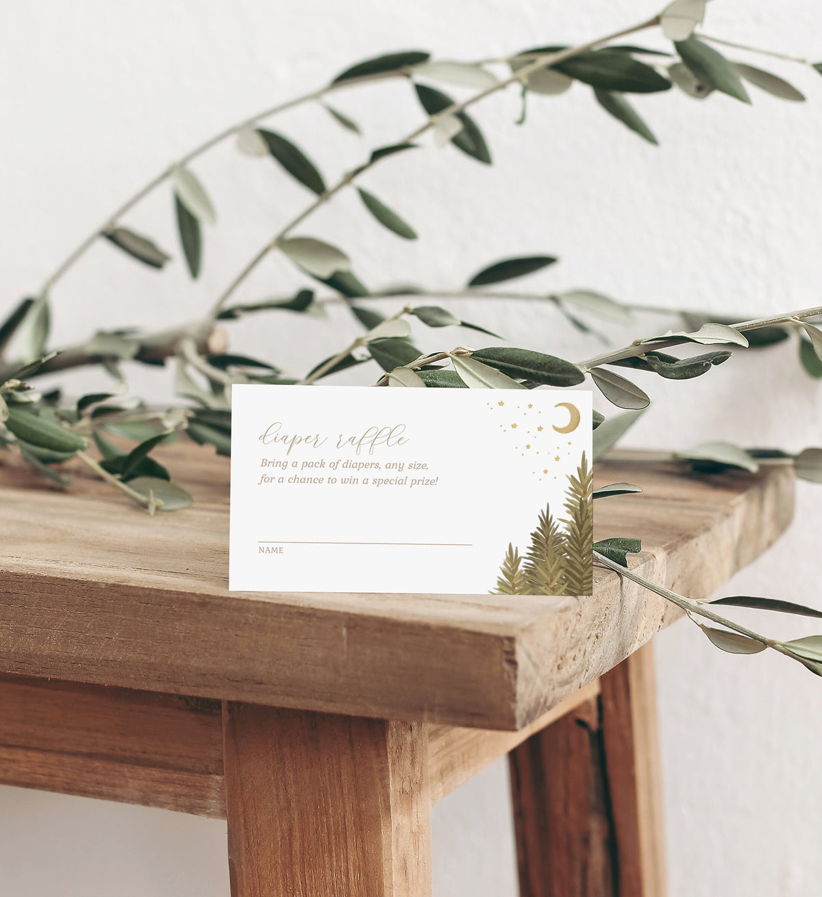 Woodland Diaper Raffle Ticket Template, Woodland Baby Shower Diaper Raffle Card Insert, Printable Template, DIGITAL DOWNLOAD