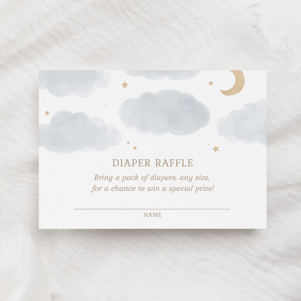 Moon and Stars Diaper Raffle Ticket Template, Watercolor Clouds Baby Shower Diaper Raffle Card Insert, Printable Template, DIGITAL DOWNLOAD