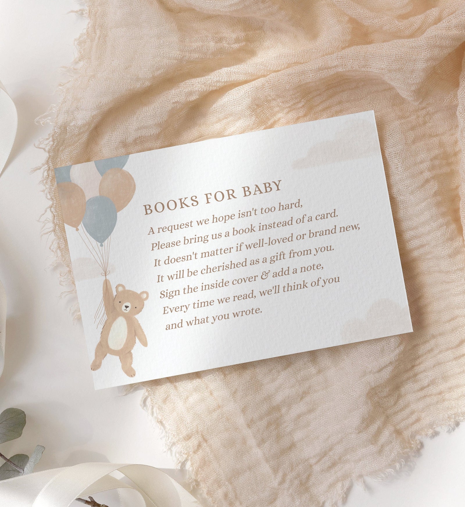 We Can Bearly Wait Books for Baby Card Template, Teddy Bear Baby Shower Book Request Insert, Printable Template, DIGITAL DOWNLOAD