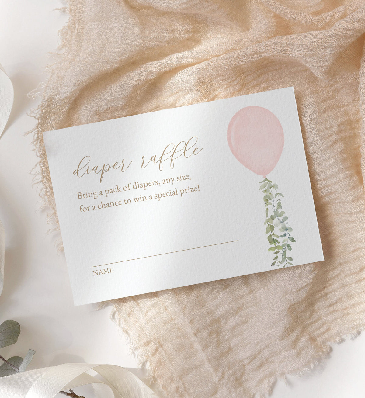 Pink Balloon Diaper Raffle Ticket Template, Watercolor Balloon Baby Shower Diaper Raffle Card Insert, Printable Template, DIGITAL DOWNLOAD