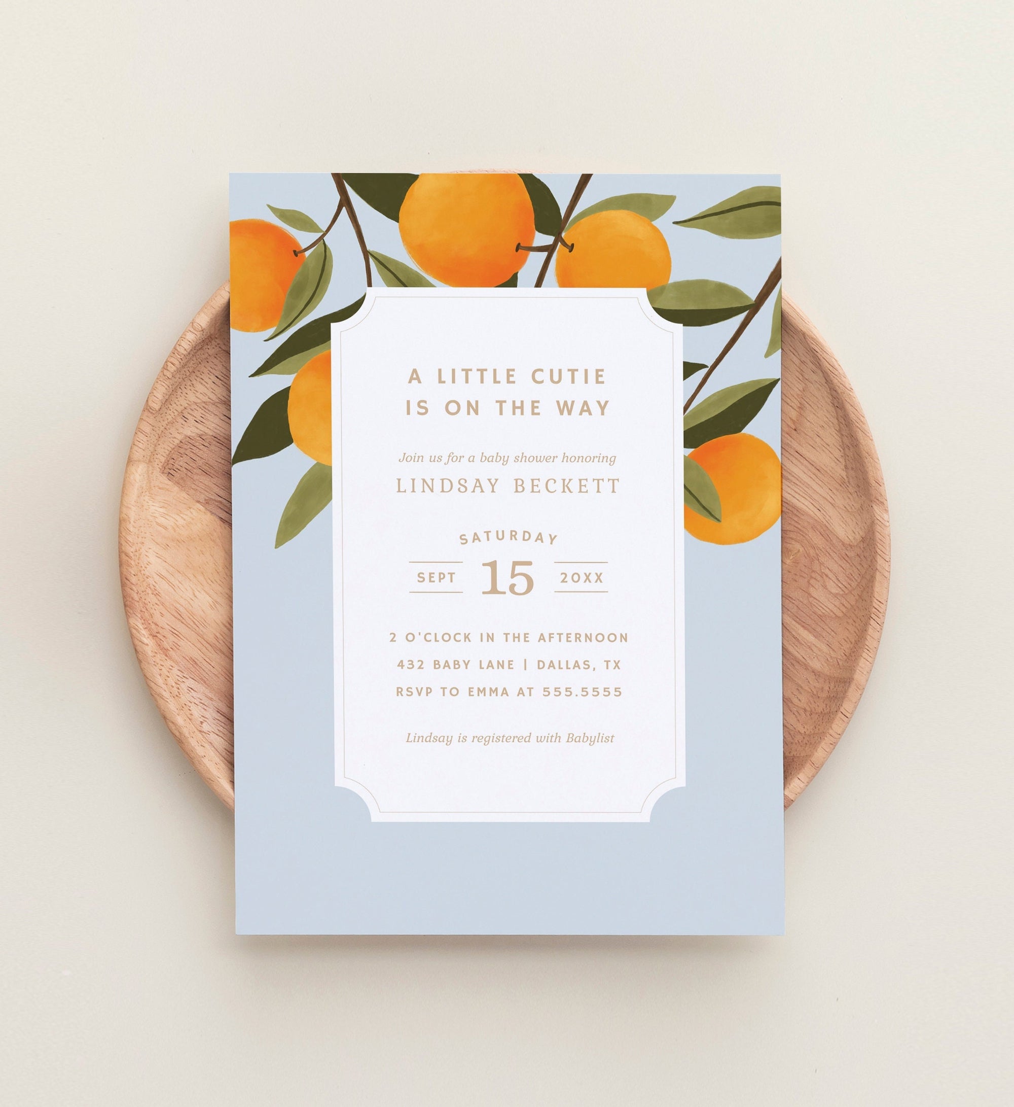 A Little Cutie is on the Way Baby Shower Invitation, Citrus Baby Shower Invite, Printable Invitation Template, DIGITAL DOWNLOAD