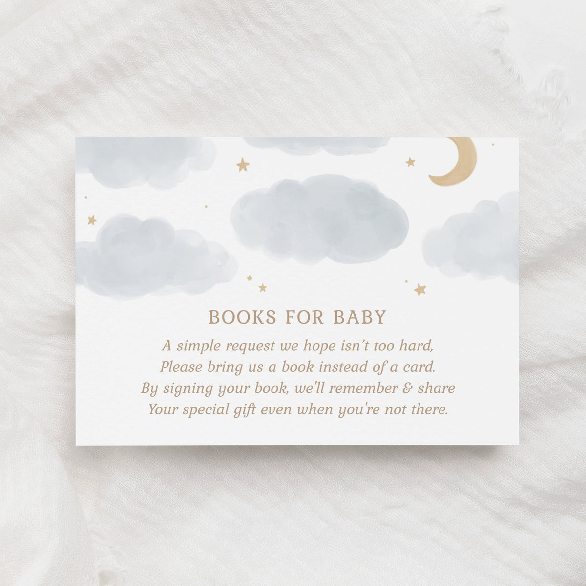 Moon and Stars Books for Baby Card Template, Watercolor Clouds Baby Shower Book Request Insert, Printable Template, DIGITAL DOWNLOAD