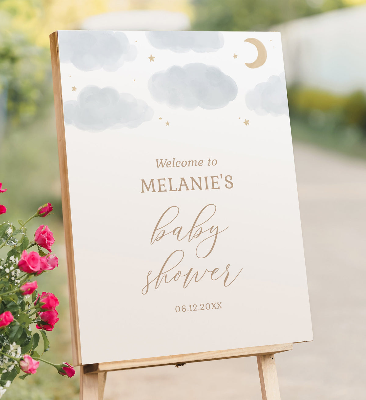 Moon and Stars Baby Shower Welcome Sign, Over the Moon Baby Shower, Printable Welcome Sign Template, DIGITAL DOWNLOAD