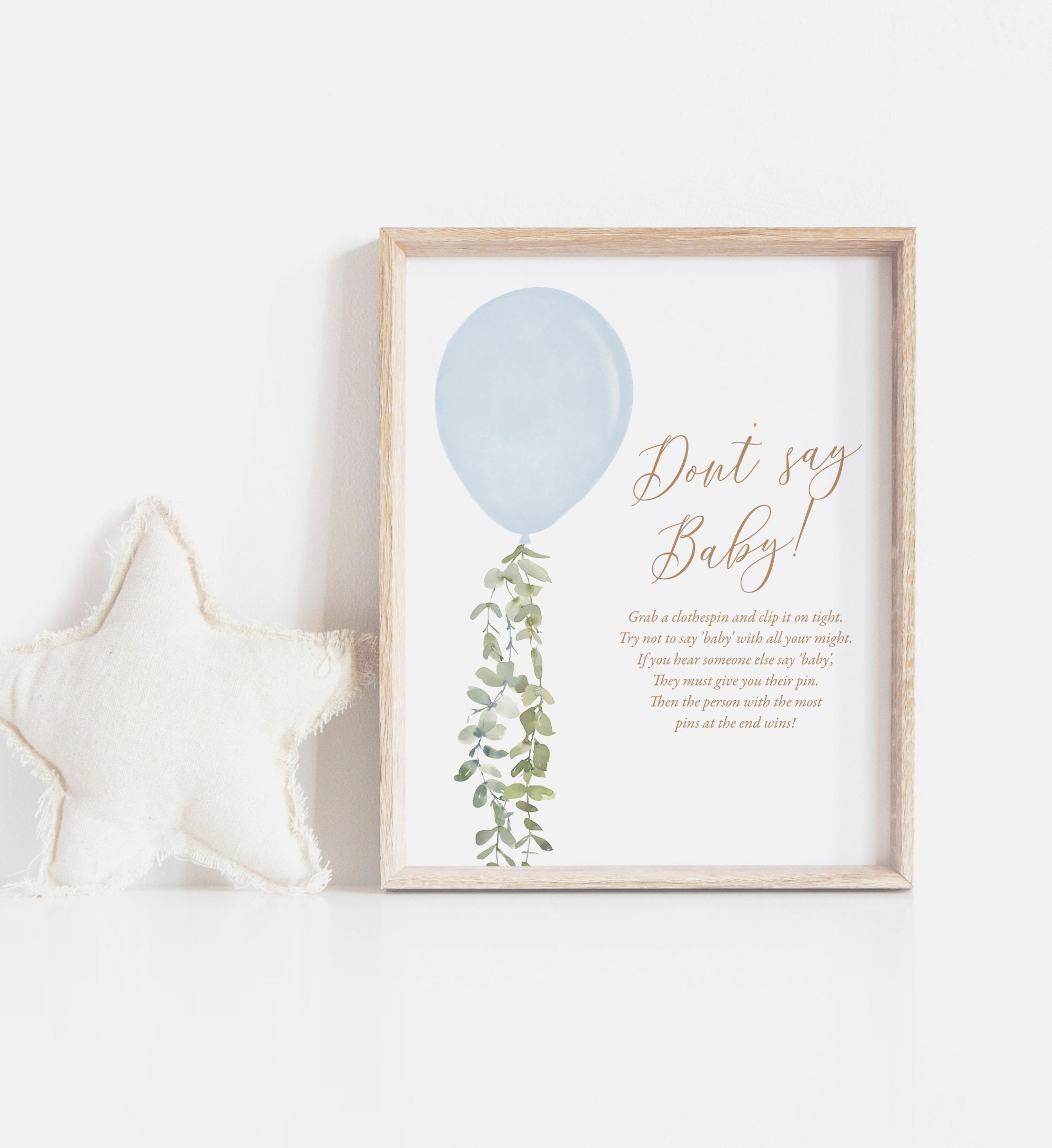 Don't Say Baby Blue Balloon Baby Shower Sign, Watercolor Balloon Baby Shower Game, Printable Baby Shower Sign, DIGITAL DOWNLOAD