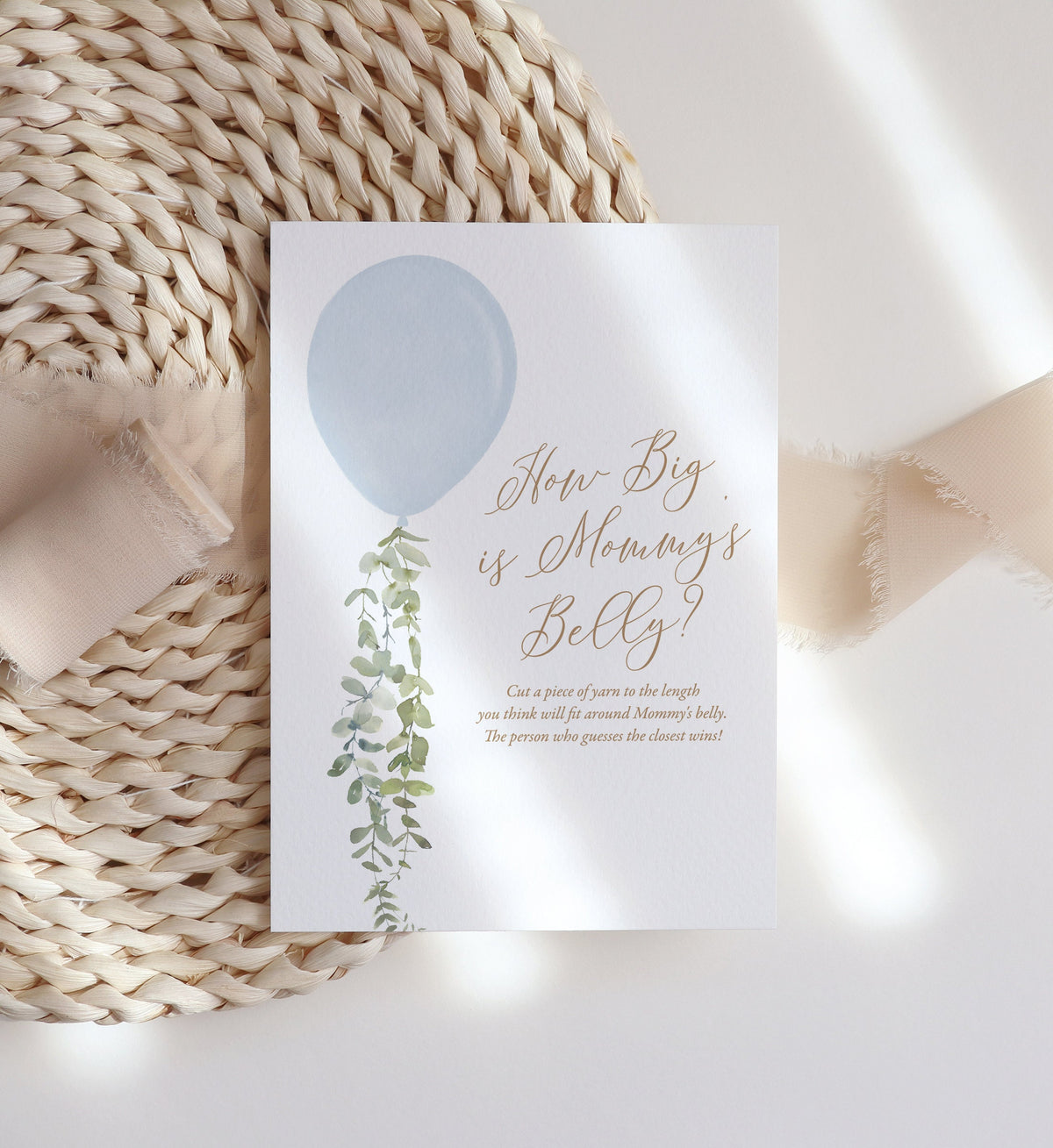 How Big is Mommy&#39;s Belly Blue Balloon Baby Shower Sign, Watercolor Balloon Baby Shower Game, Printable Baby Shower Sign, DIGITAL DOWNLOAD