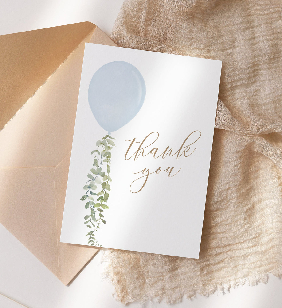 Editable Blue Balloon Baby Shower Thank You Card Template, Printable Folded Thank You Card, DIGITAL DOWNLOAD