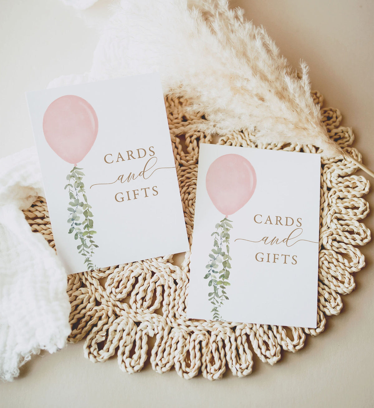 Pink Balloon Baby Shower Cards and Gifts Sign, Printable Watercolor Balloon Gift Table Sign, DIGITAL DOWNLOAD