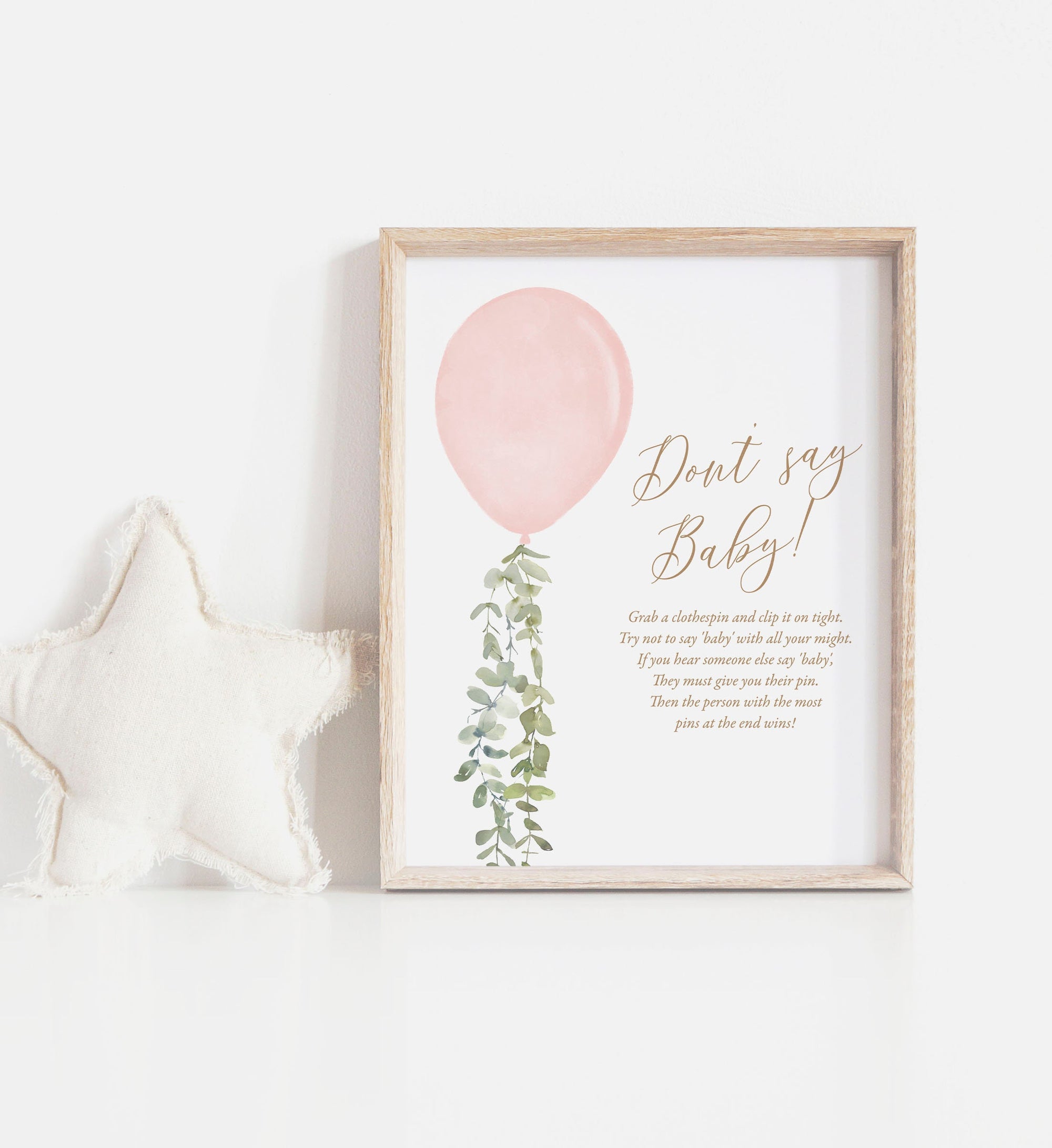 Don't Say Baby Pink Balloon Baby Shower Sign, Printable Watercolor Balloon Baby Shower Game, DIGITAL DOWNLOAD