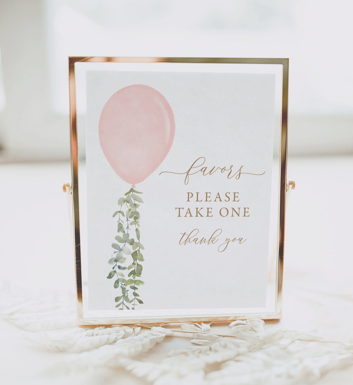 Pink Balloon Baby Shower Favors Sign, Printable Watercolor Balloon Favors Please Take One Sign, DIGITAL DOWNLOAD