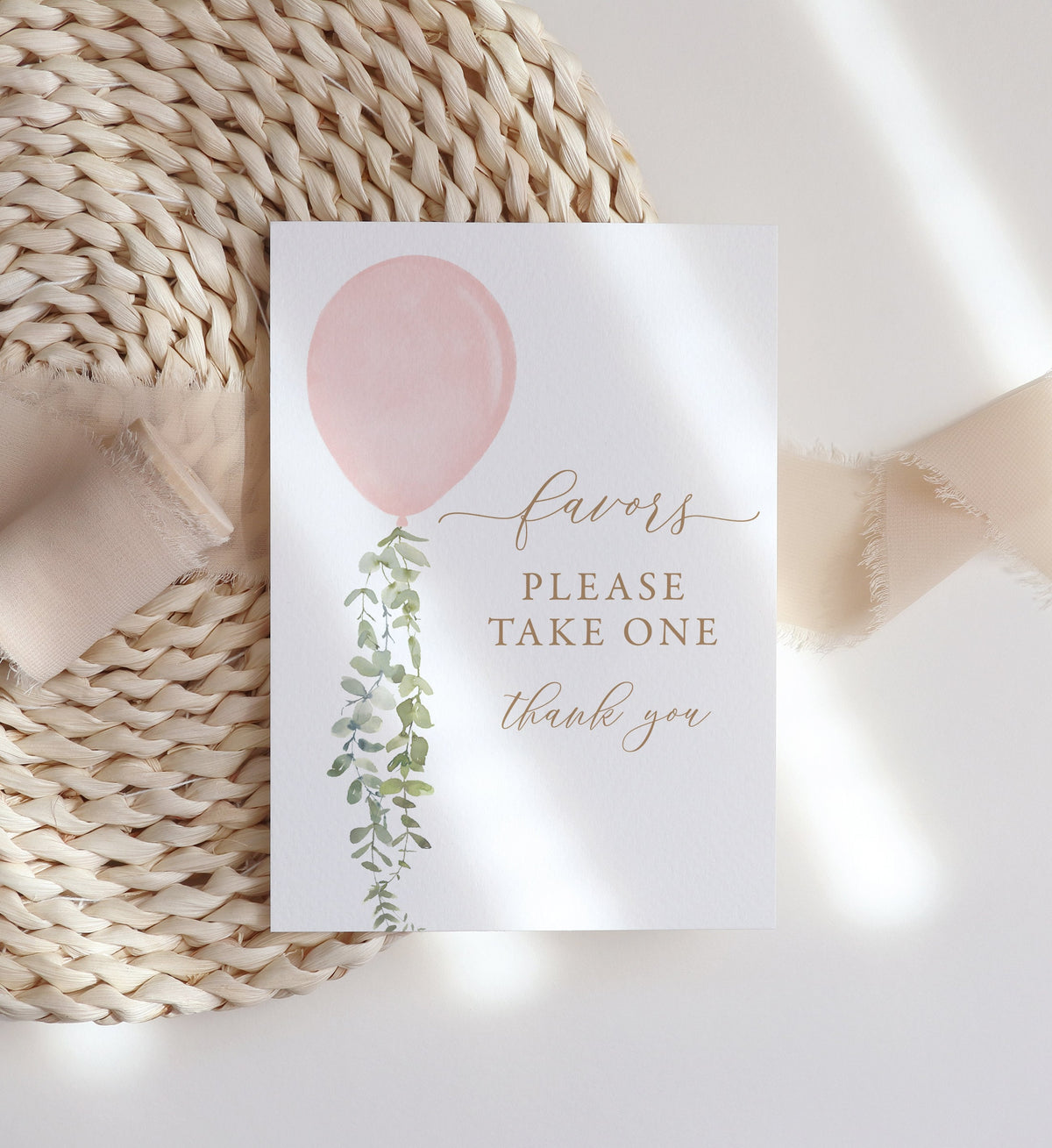 Pink Balloon Baby Shower Favors Sign, Printable Watercolor Balloon Favors Please Take One Sign, DIGITAL DOWNLOAD