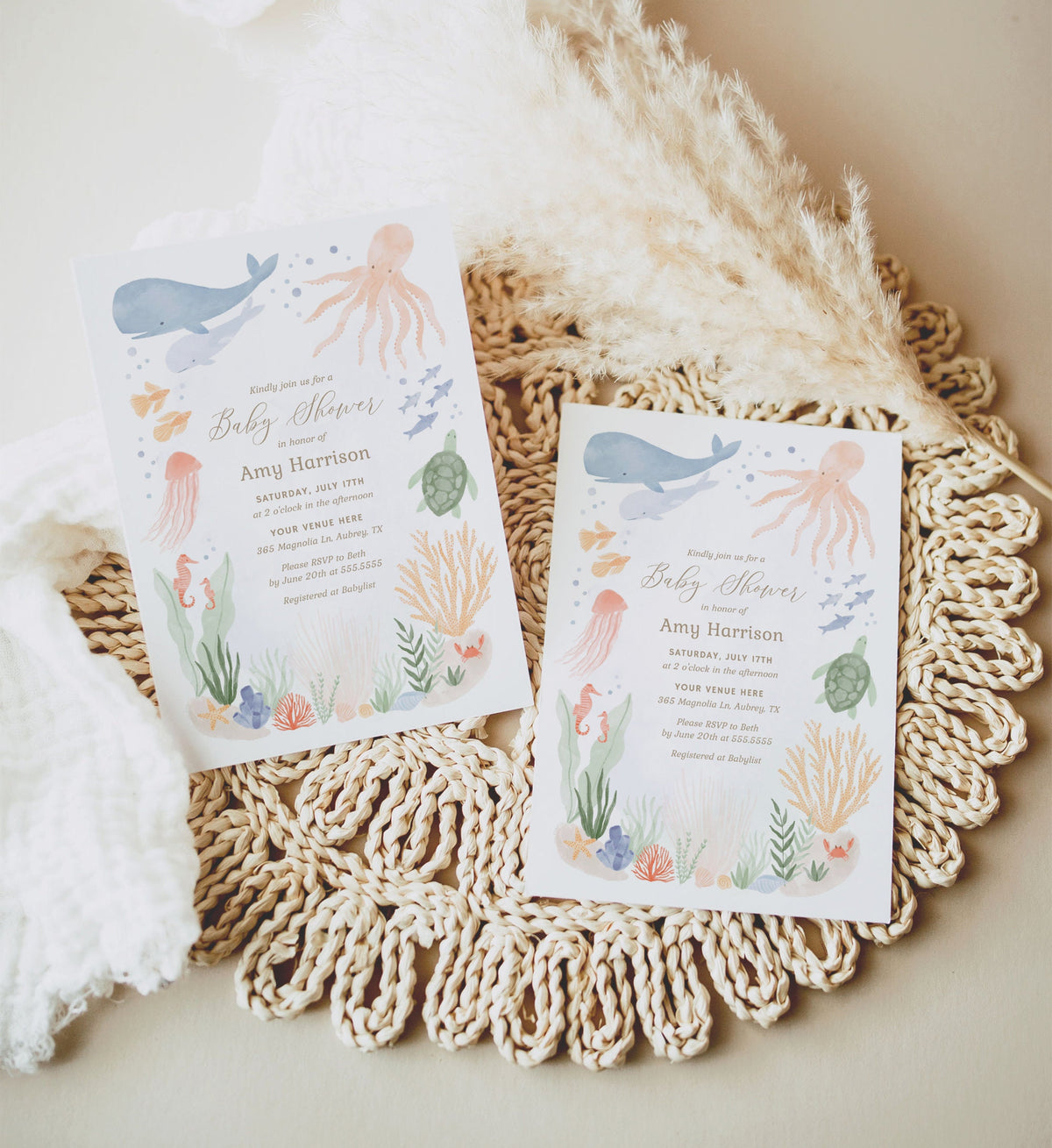 Under the Sea Baby Shower Invitation, Printable Ocean Baby Shower Invite, Whale Invitation Template, DIGITAL DOWNLOAD