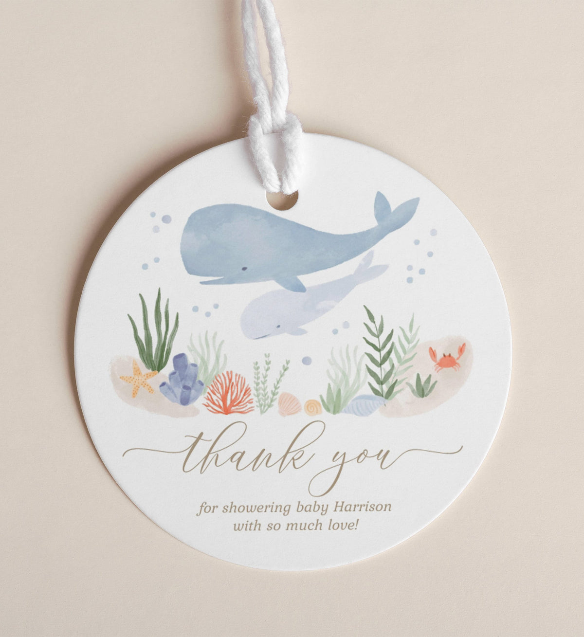 Editable Under the Sea Baby Shower Favor Tag Template, Printable Watercolor Ocean Baby Shower Gift Tag, DIGITAL DOWNLOAD