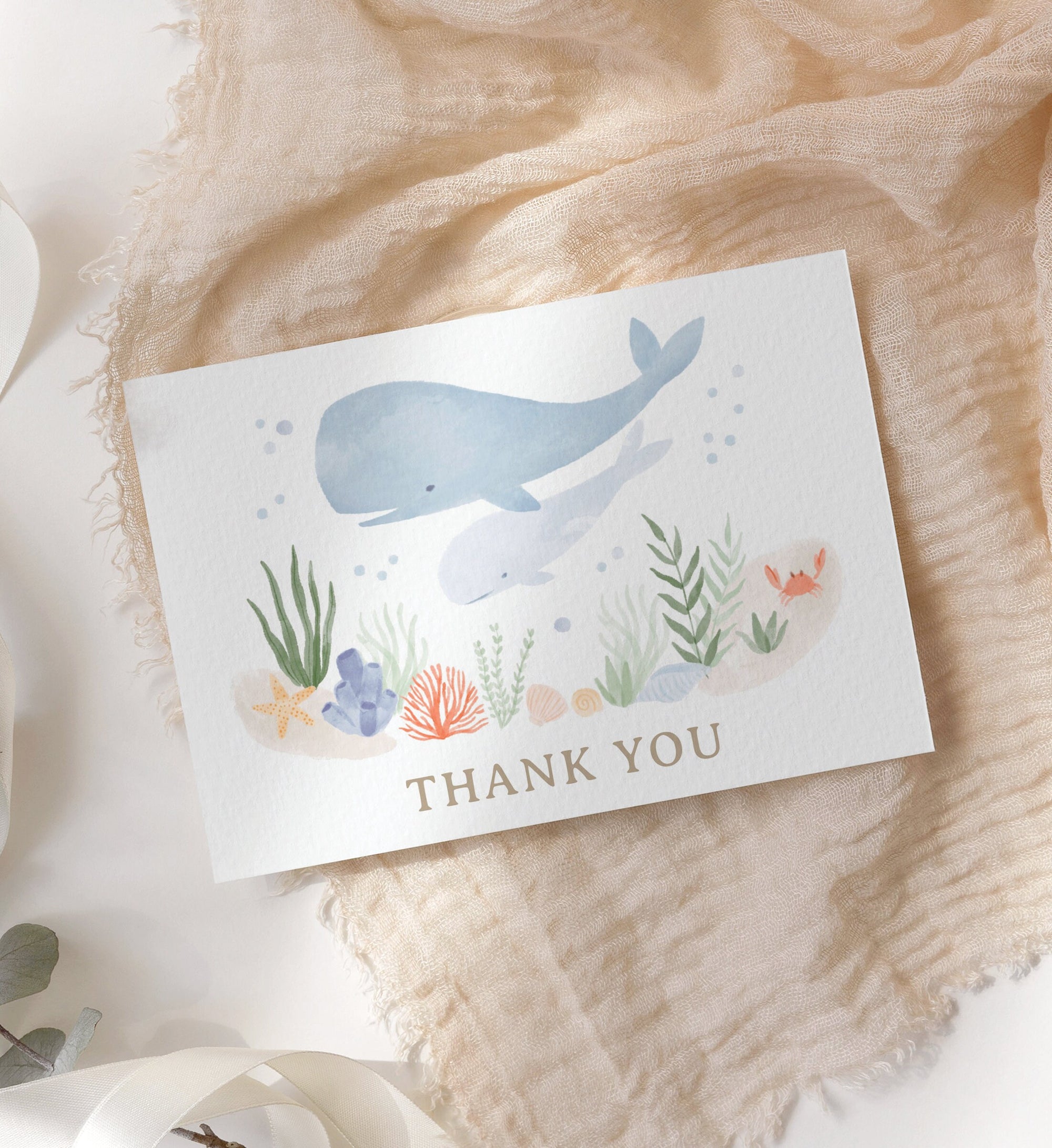 Editable Under the Sea Baby Shower Thank You Card Template, Printable Folded Thank You Card, DIGITAL DOWNLOAD