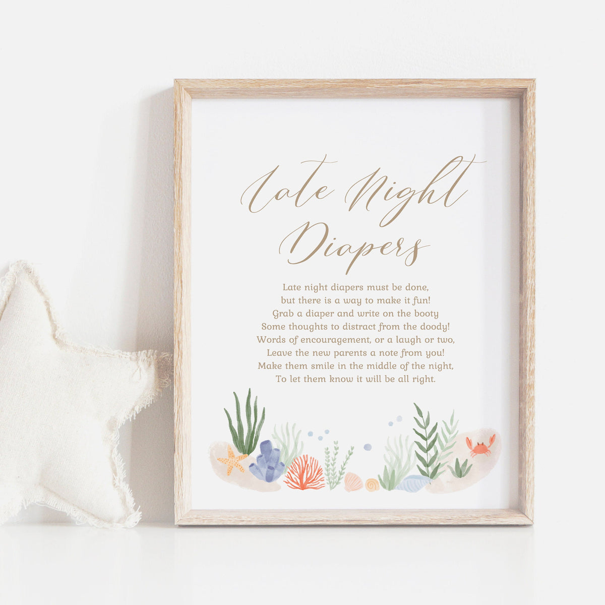 Late Night Diapers Under the Sea Baby Shower Sign, Printable Ocean Baby Shower Game, DIGITAL DOWNLOAD