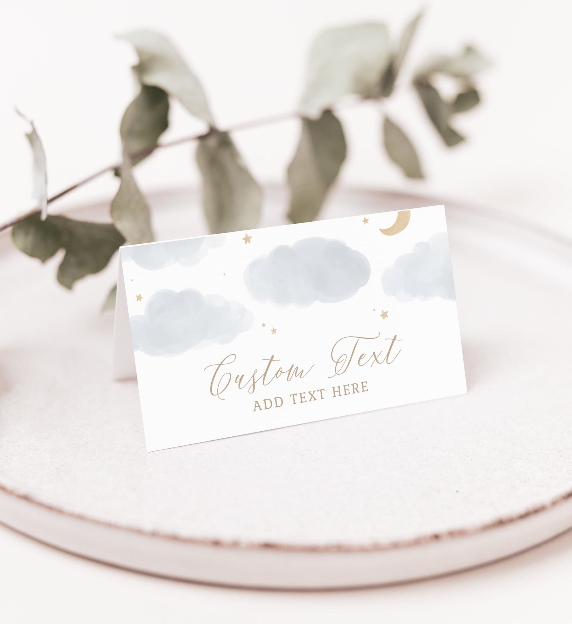 Editable Moon and Stars Baby Shower Place Card Template, Printable Over the Moon Baby Shower Tent Card, DIGITAL DOWNLOAD