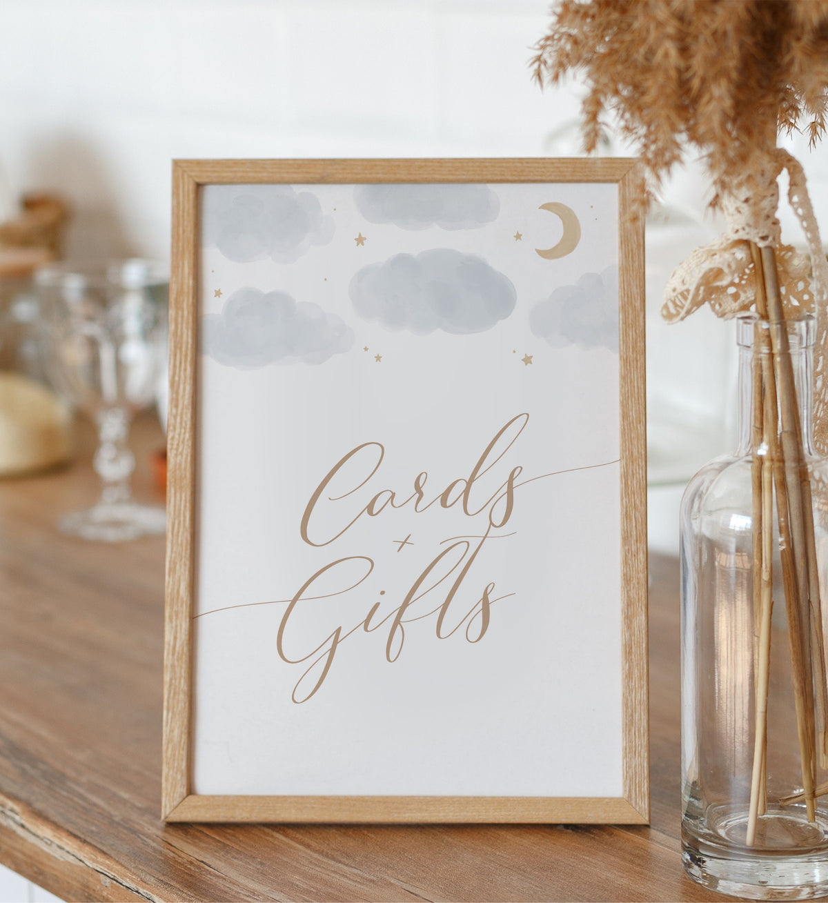 Moon and Stars Baby Shower Cards and Gifts Sign, Printable Over the Moon Baby Shower Gift Table Sign, DIGITAL DOWNLOAD