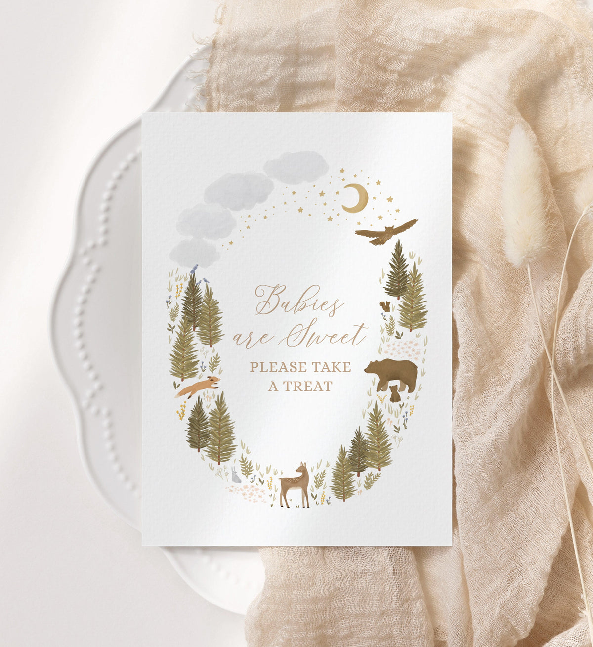 Babies are Sweet Take a Treat Woodland Baby Shower Sign, Printable Woodland Baby Shower Dessert Table Sign, DIGITAL DOWNLOAD