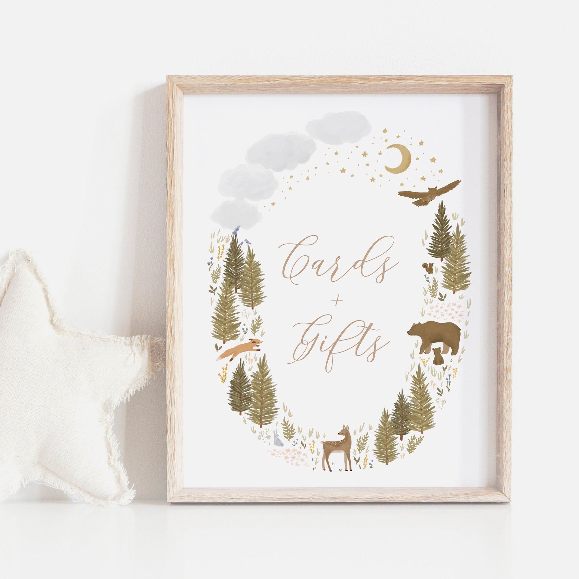 Woodland Baby Shower Cards and Gifts Sign, Printable Woodland Gift Table Sign, DIGITAL DOWNLOAD