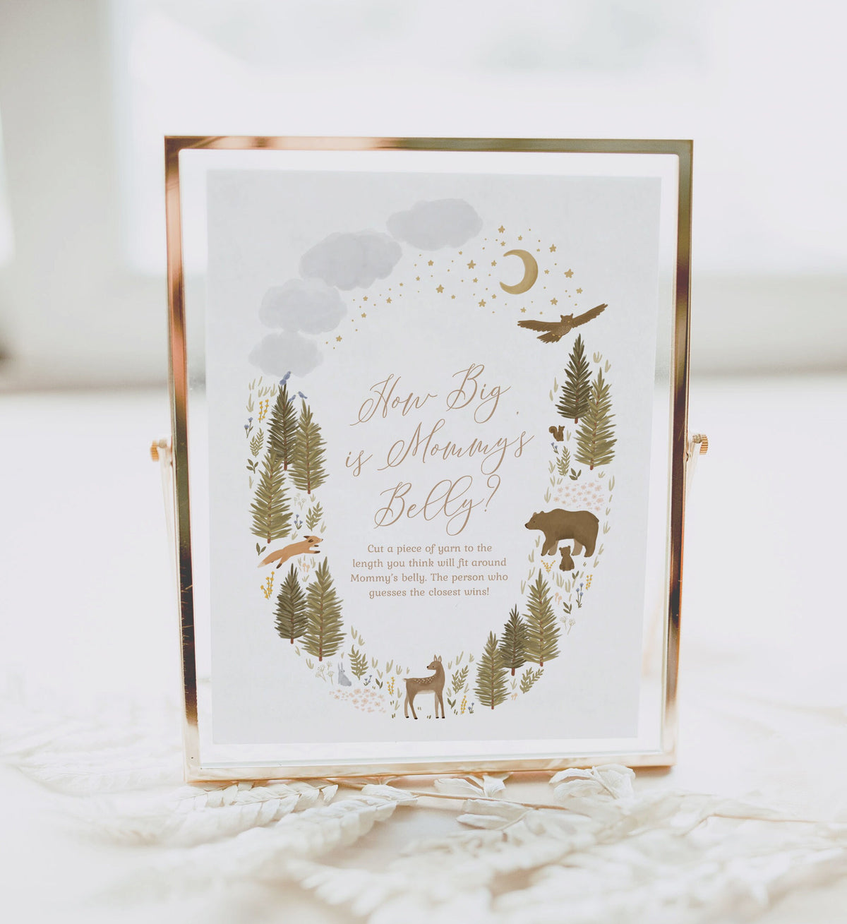 How Big is Mommy&#39;s Belly Woodland Baby Shower Sign, Printable Woodland Baby Shower Game, Baby Shower Activity, DIGITAL DOWNLOAD