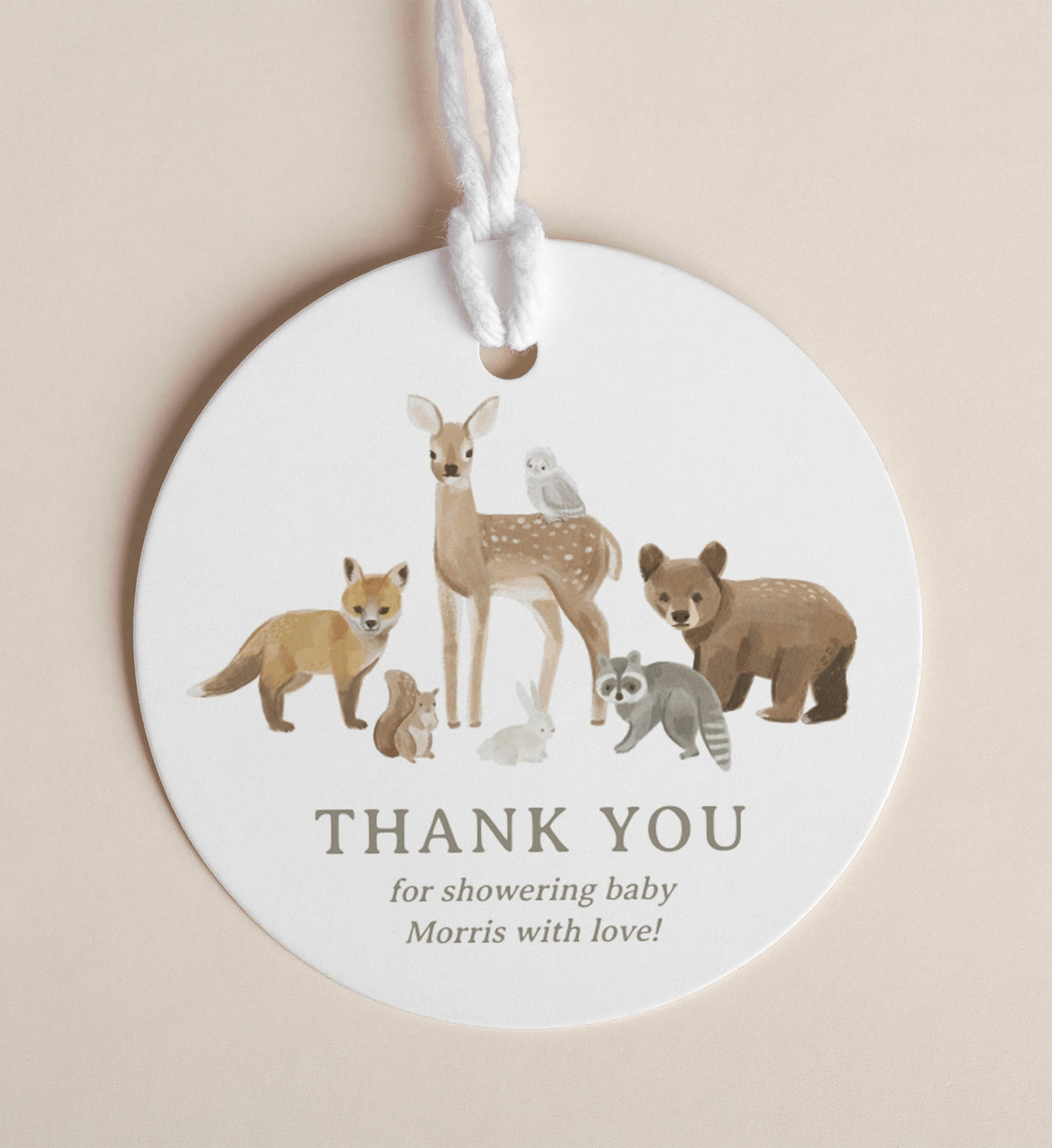 Editable Woodland Baby Shower Favor Tag Template, Printable Woodland Baby Shower Gift Tag, DIGITAL DOWNLOAD