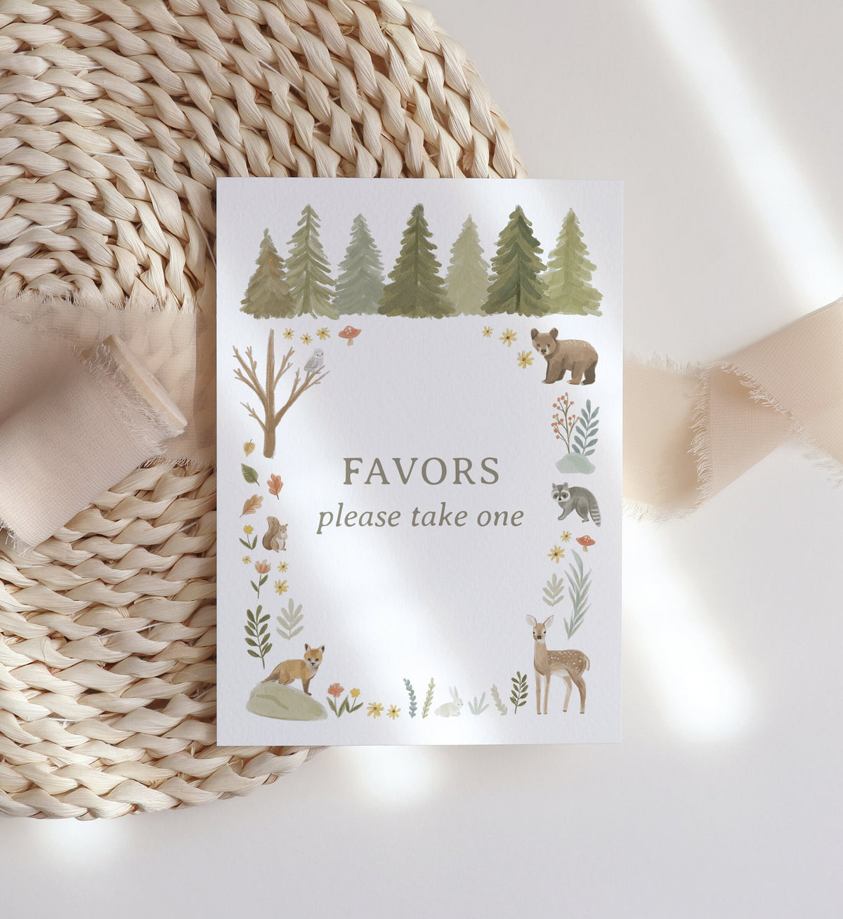 Woodland Baby Shower Favors Sign, Favors Please Take One, Printable Woodland Baby Shower Table Sign, DIGITAL DOWNLOAD