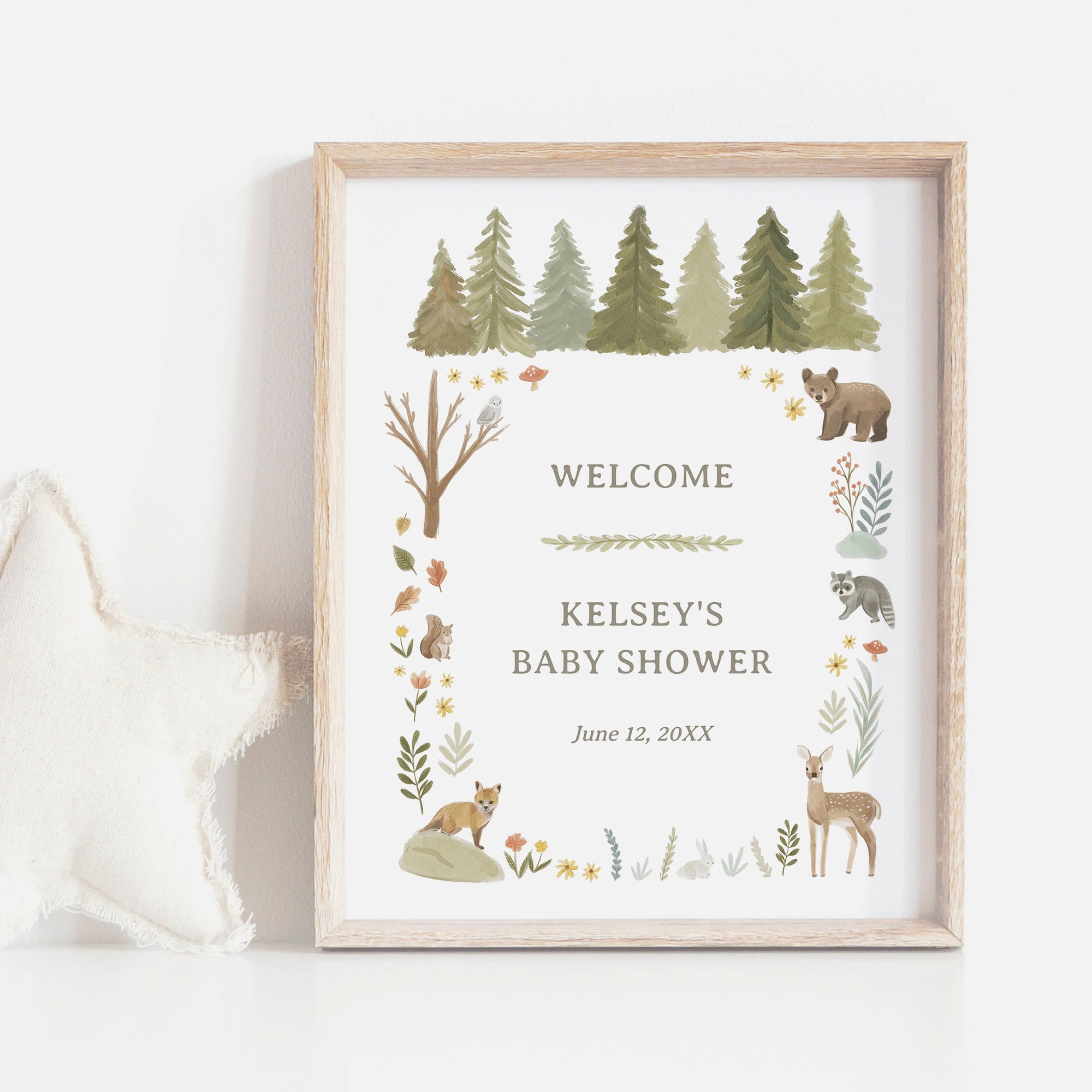 Editable Woodland Baby Shower Welcome Sign, Printable Woodland Animals Welcome Sign Template, DIGITAL DOWNLOAD