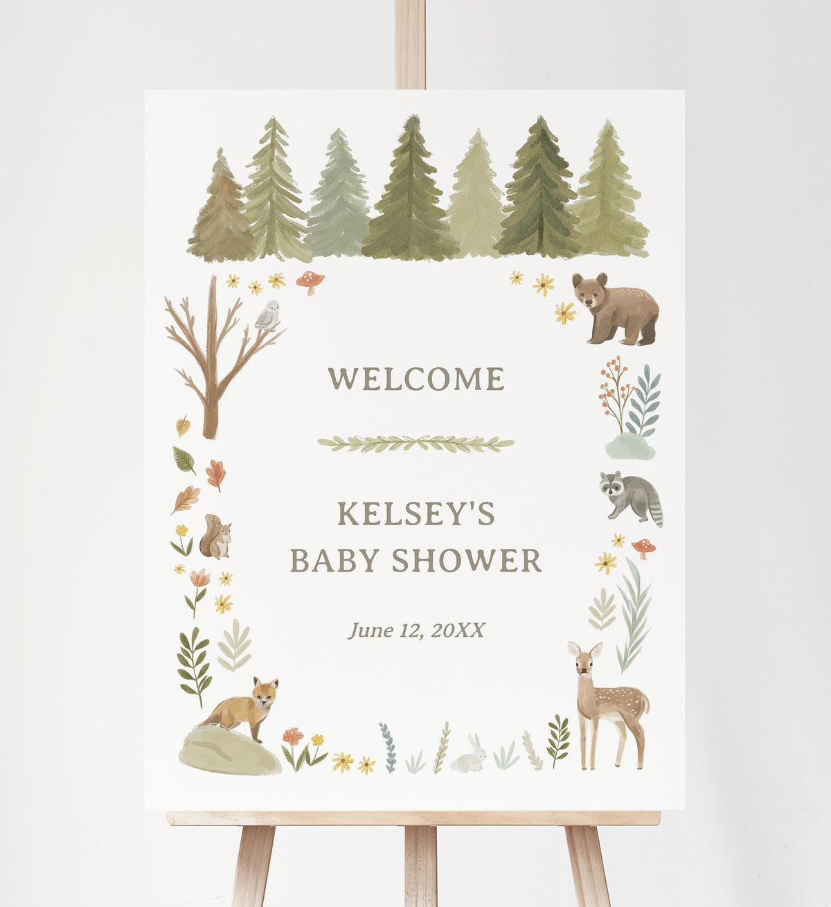 Editable Woodland Baby Shower Welcome Sign, Printable Woodland Animals Welcome Sign Template, DIGITAL DOWNLOAD