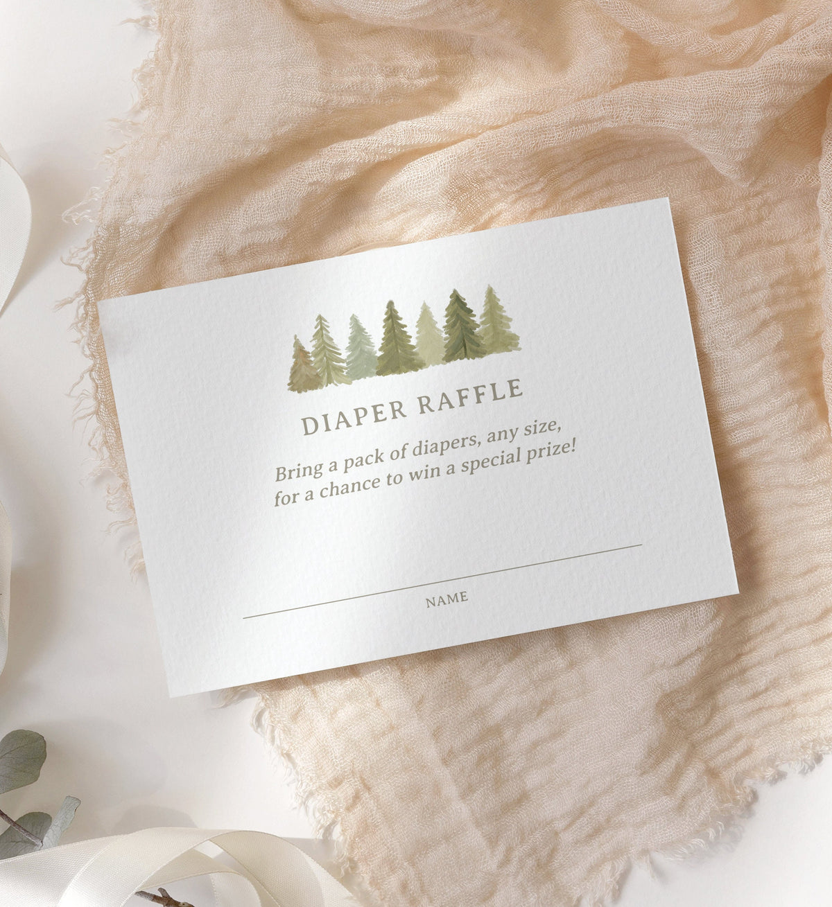 Woodland Diaper Raffle Ticket Template, Woodland Baby Shower Diaper Raffle Card Insert, Printable Template, DIGITAL DOWNLOAD