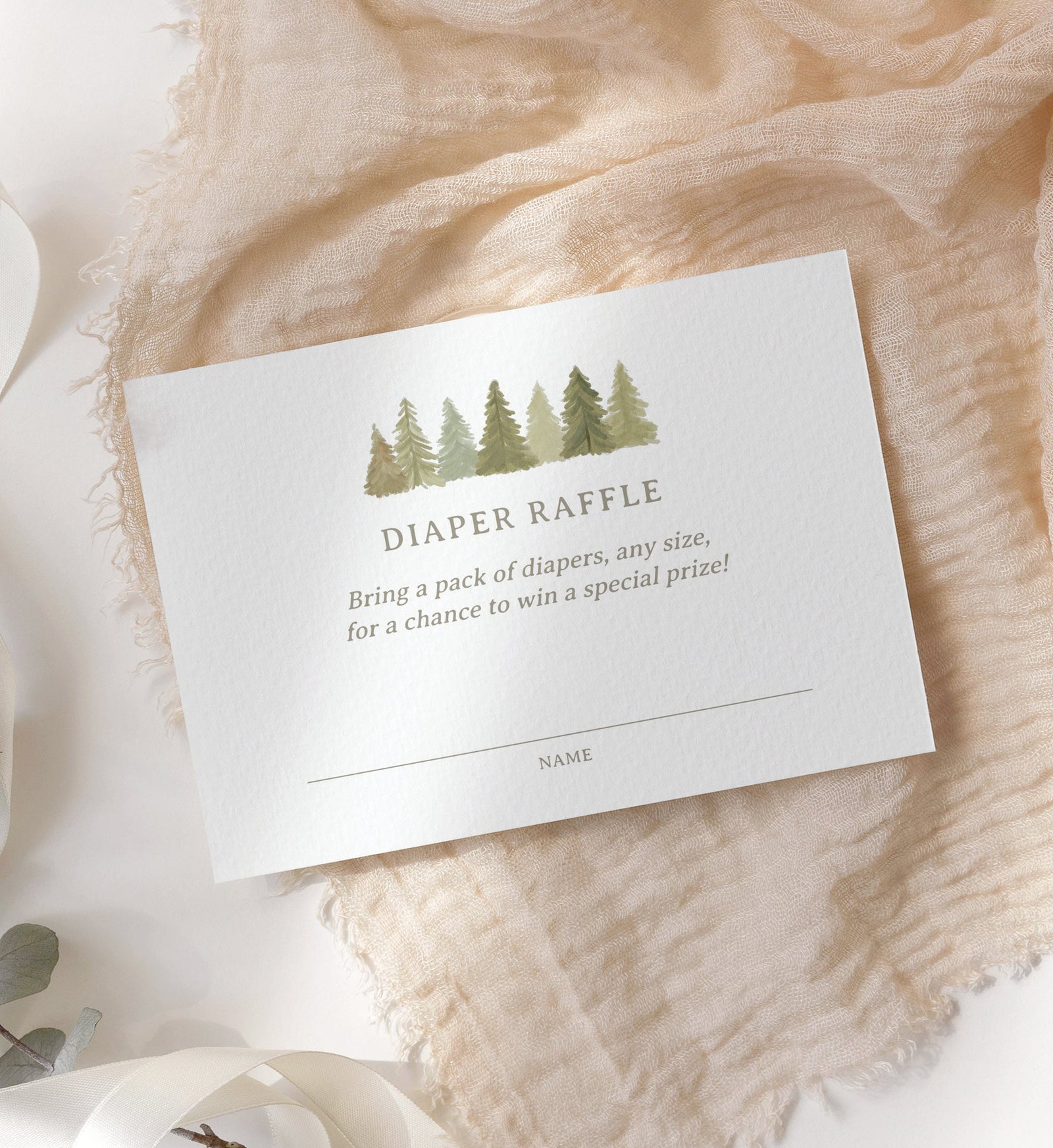 Woodland Diaper Raffle Ticket Template, Woodland Baby Shower Diaper Raffle Card Insert, Printable Template, DIGITAL DOWNLOAD