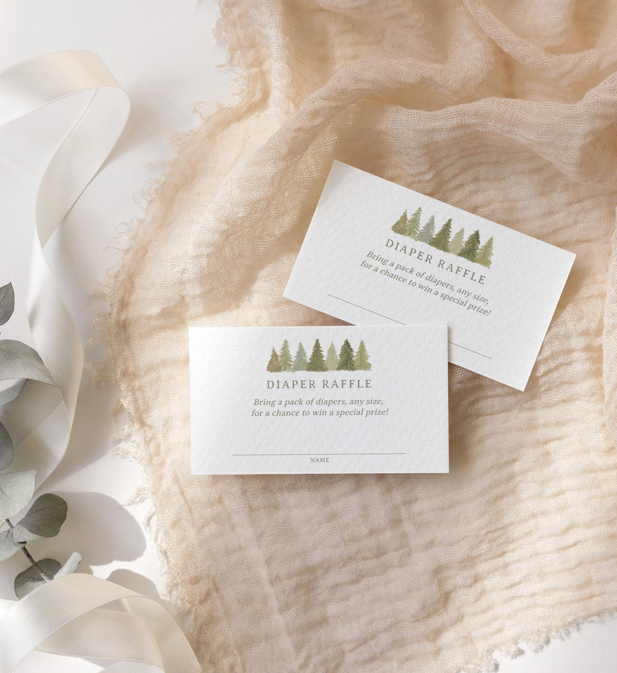 Woodland Diaper Raffle Ticket Template, Woodland Baby Shower Diaper Raffle Card Insert, Printable Template, DIGITAL DOWNLOAD