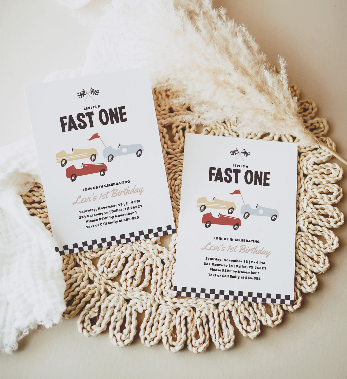 Fast One Birthday Invitation, Race Car Birthday Party Invite, Boy 1st Birthday Invitation, Printable Invitation, Editable Template