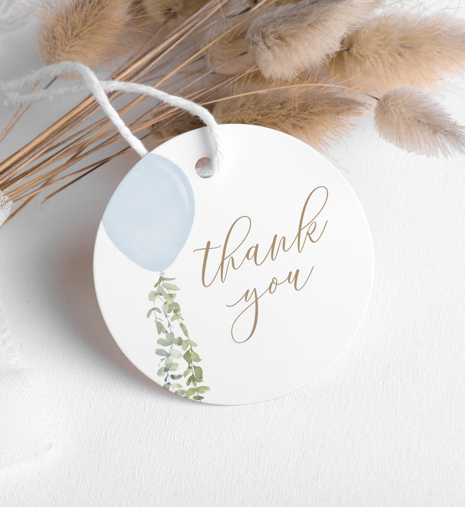 Editable Blue Balloon Favor Tag Template, Printable Watercolor Balloon Baby Shower Gift Tag, DIGITAL DOWNLOAD