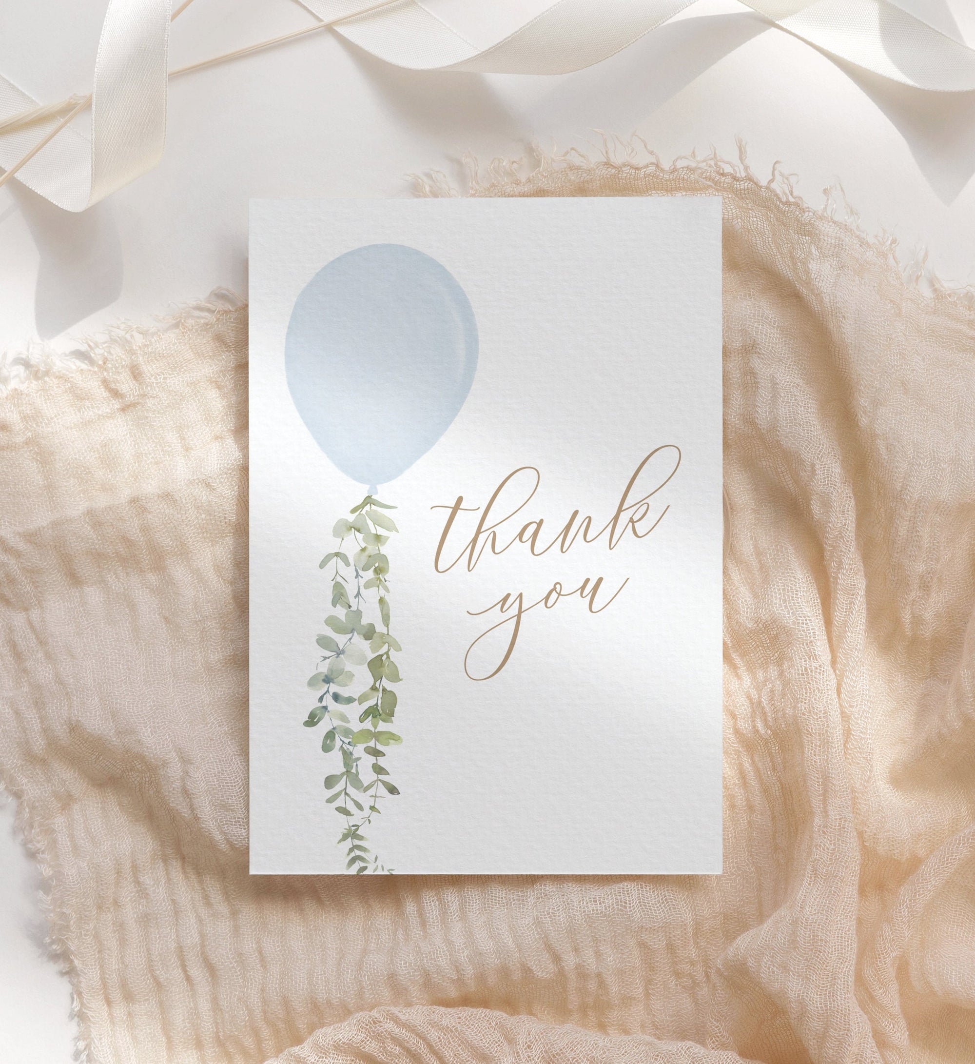 Editable Blue Balloon Baby Shower Thank You Card Template, Printable Folded Thank You Card, DIGITAL DOWNLOAD