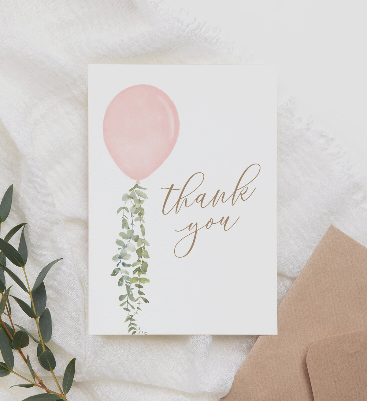 Editable Pink Balloon Baby Shower Thank You Card Template, Printable Folded Thank You Card, DIGITAL DOWNLOAD