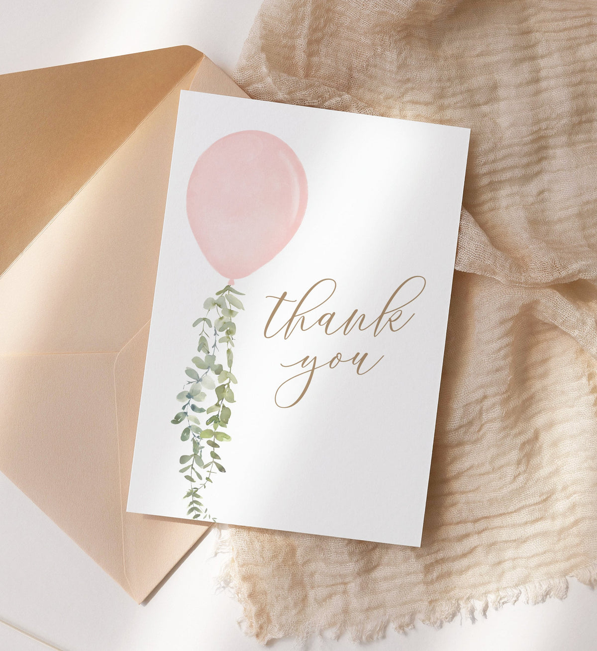 Editable Pink Balloon Baby Shower Thank You Card Template, Printable Folded Thank You Card, DIGITAL DOWNLOAD