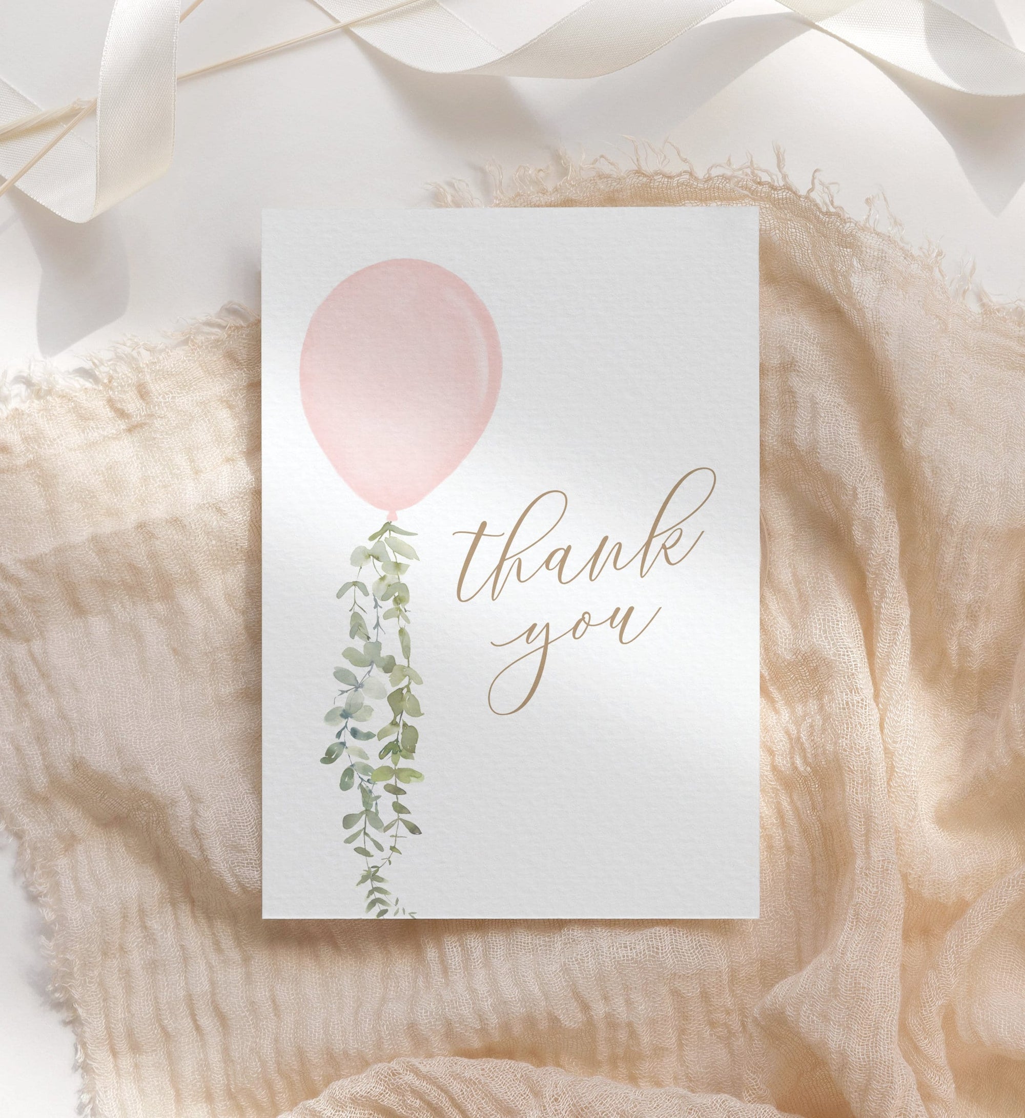 Editable Pink Balloon Baby Shower Thank You Card Template, Printable Folded Thank You Card, DIGITAL DOWNLOAD