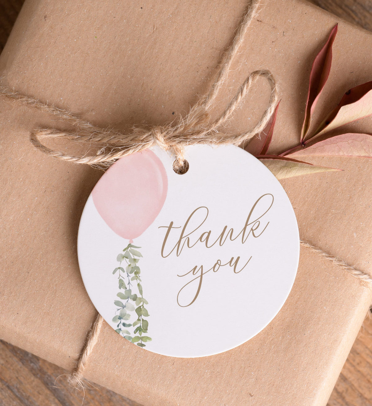 Editable Pink Balloon Favor Tag Template, Printable Watercolor Balloon Baby Shower Gift Tag, DIGITAL DOWNLOAD