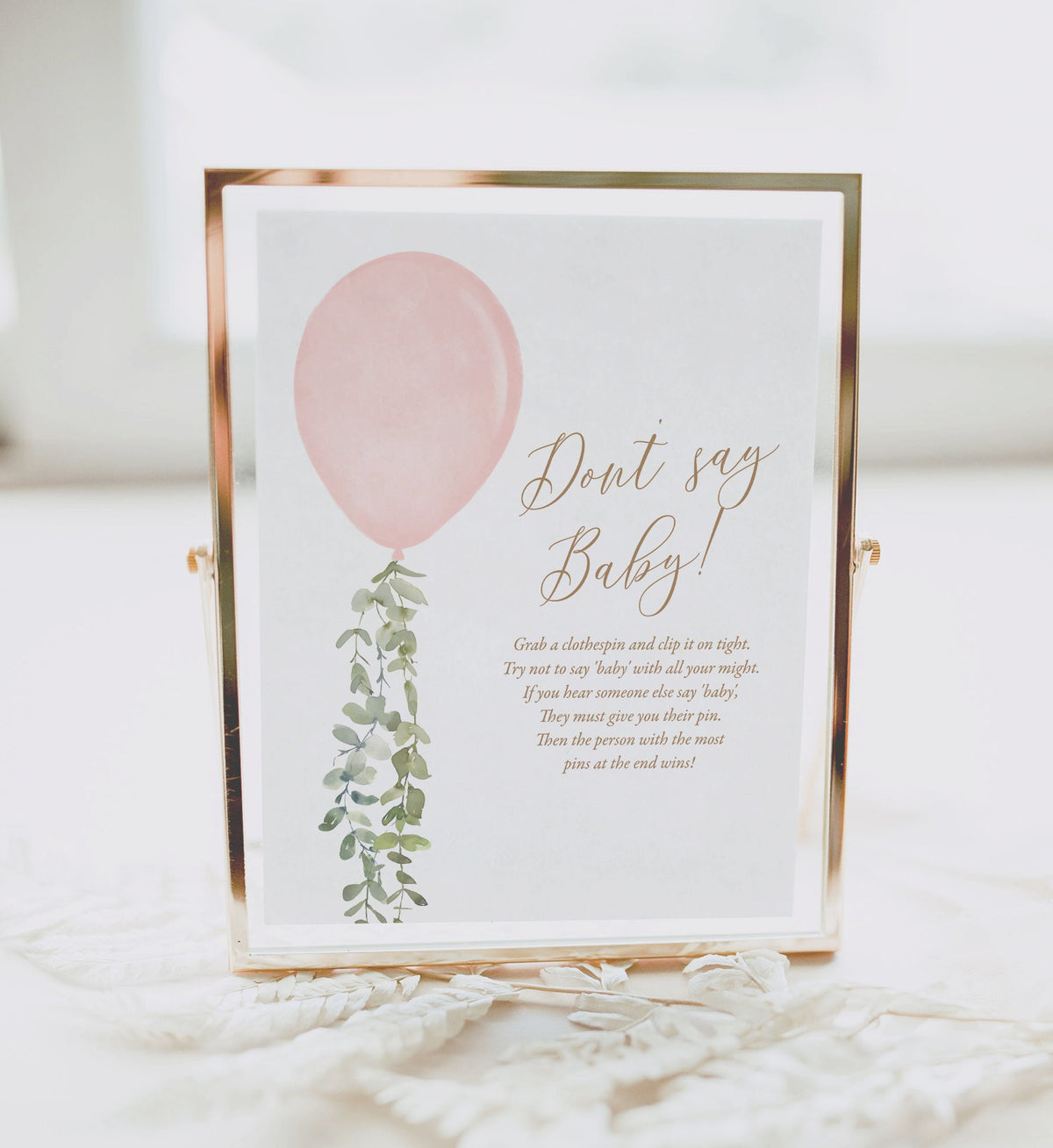 Don&#39;t Say Baby Pink Balloon Baby Shower Sign, Printable Watercolor Balloon Baby Shower Game, DIGITAL DOWNLOAD
