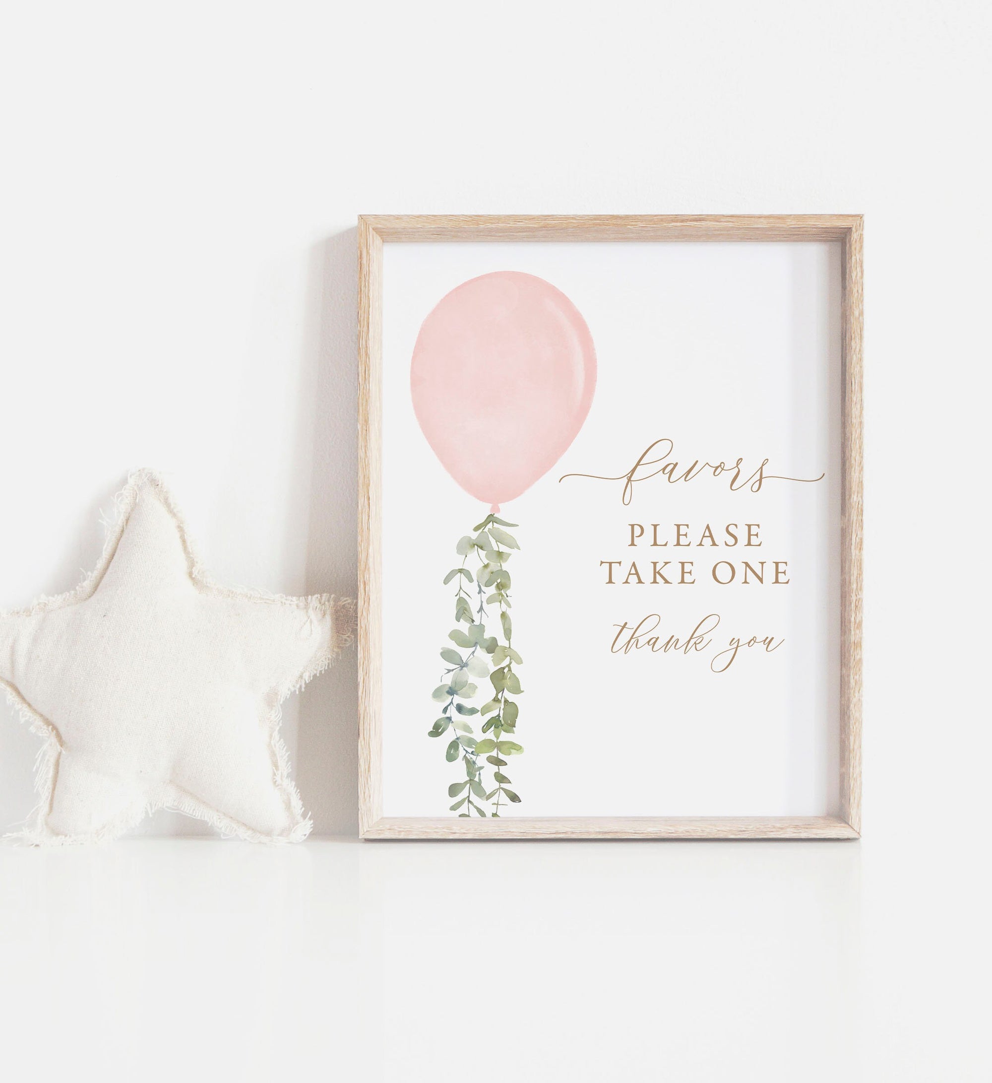 Pink Balloon Baby Shower Favors Sign, Printable Watercolor Balloon Favors Please Take One Sign, DIGITAL DOWNLOAD