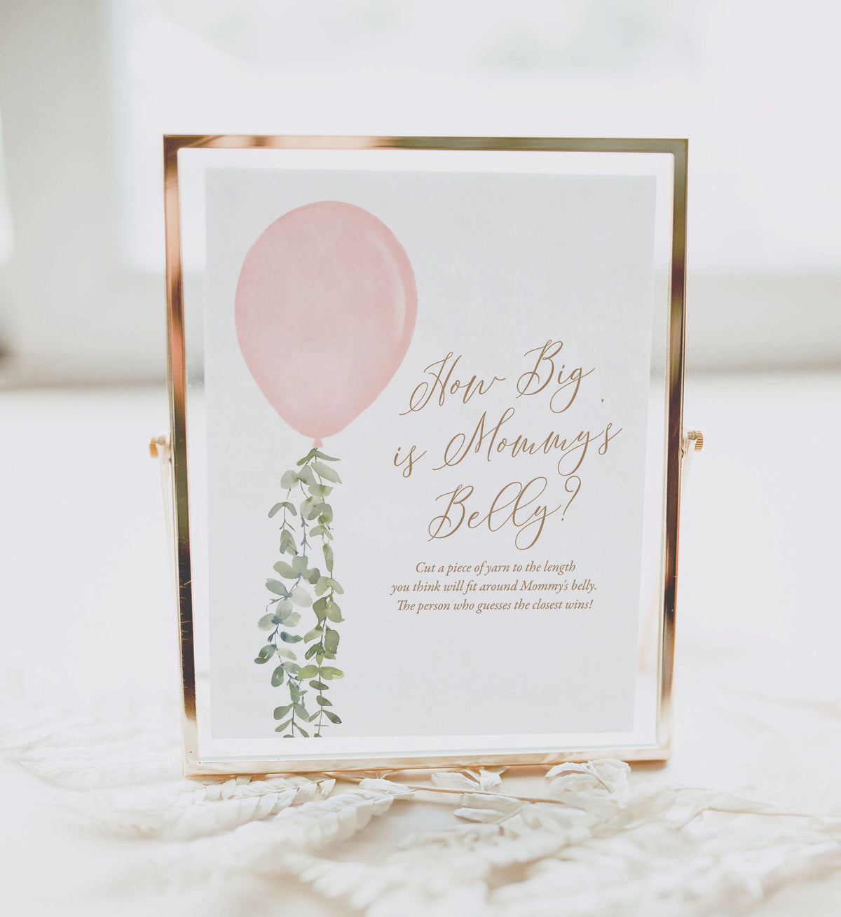 How Big is Mommy&#39;s Belly Pink Balloon Baby Shower Sign, Printable Watercolor Balloon Baby Shower Game, DIGITAL DOWNLOAD