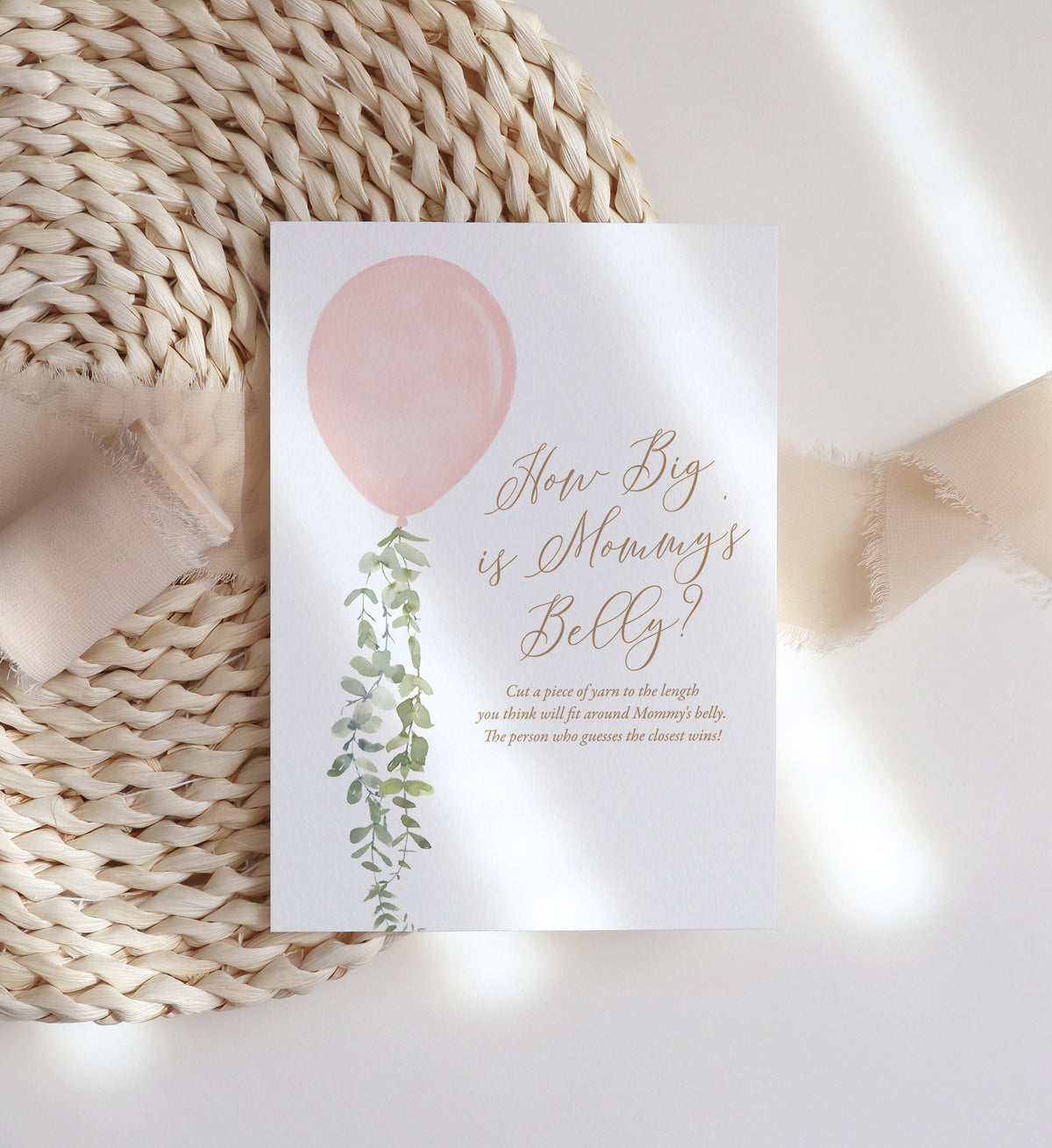 How Big is Mommy&#39;s Belly Pink Balloon Baby Shower Sign, Printable Watercolor Balloon Baby Shower Game, DIGITAL DOWNLOAD